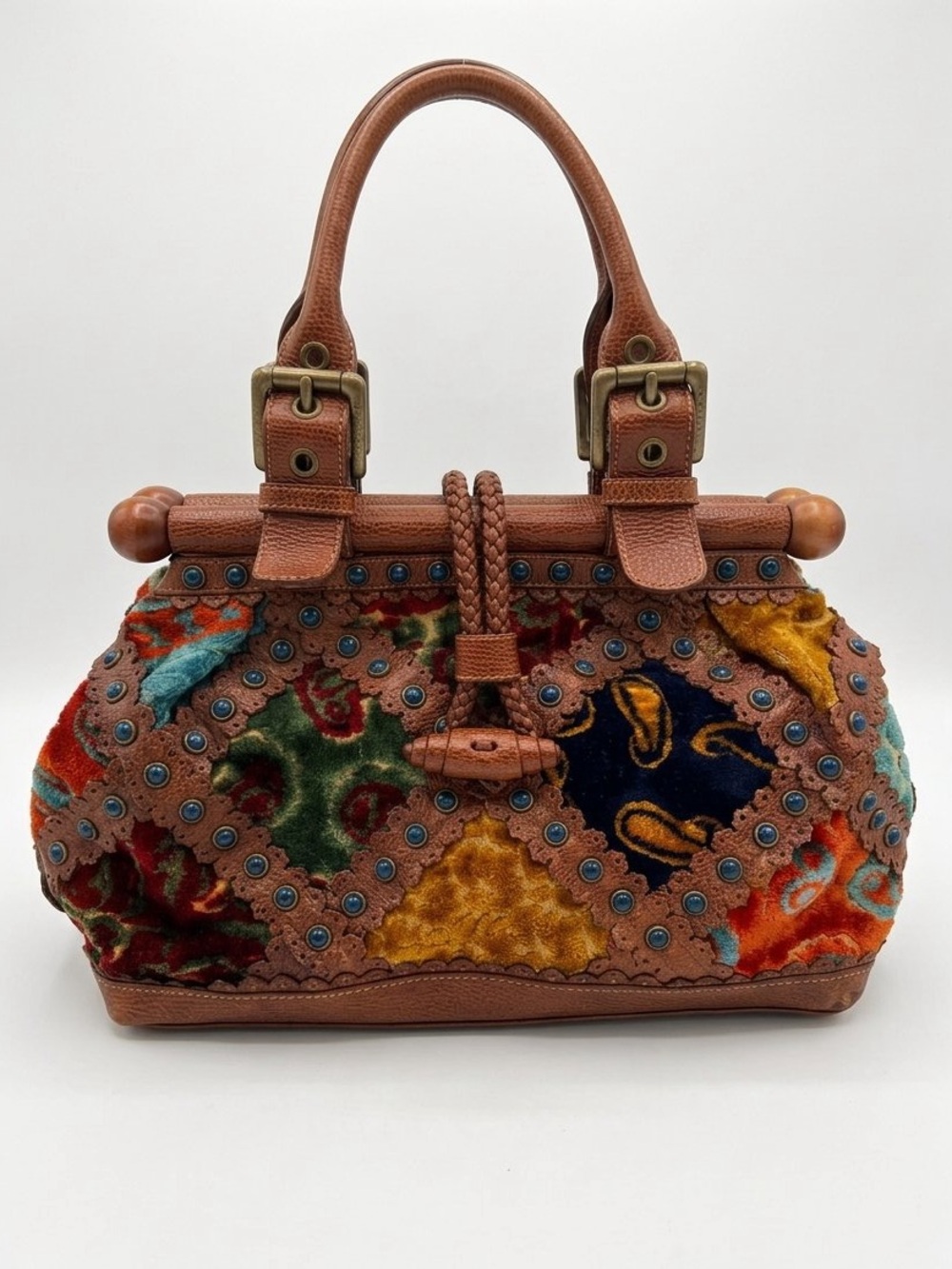 VTG Isabella Fiore Magic Carpet Tilly Bag Boho Velvet Patchwork Doctor Satchel